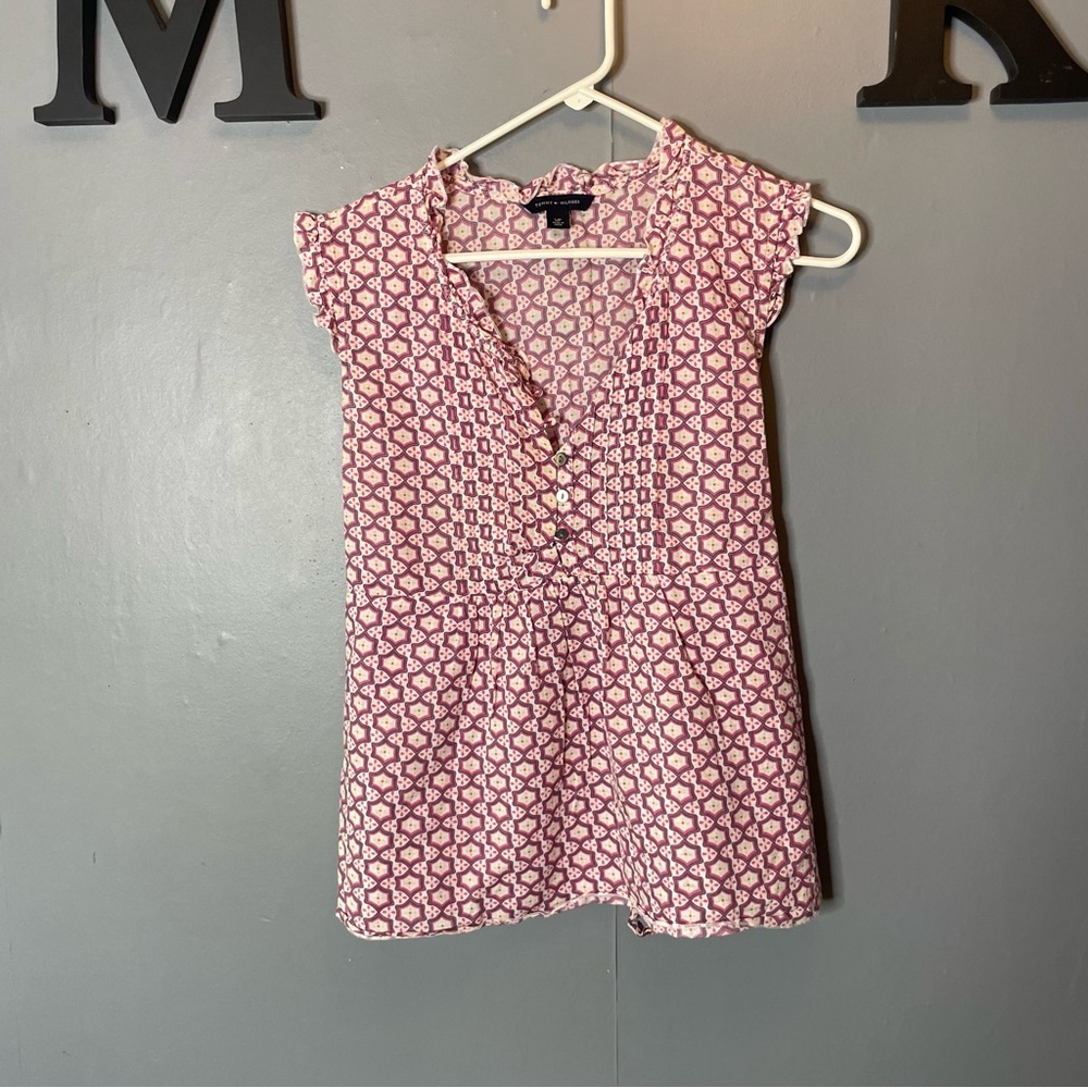 Tommy Hilfiger Pink and White Patterned Sleeveless Blouse size small